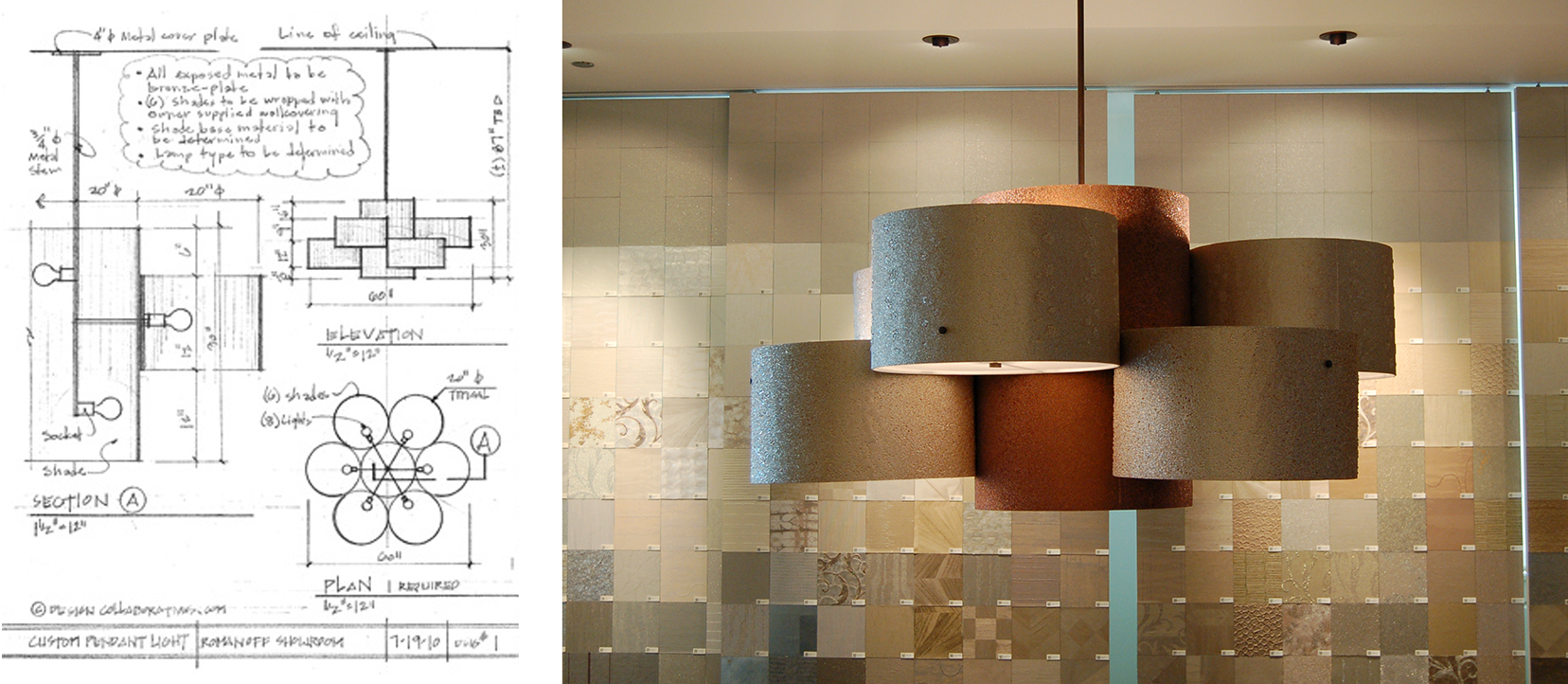 drum chandelier with wallpaper shades